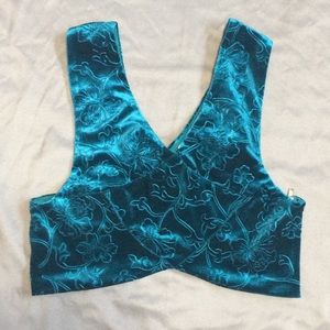 A blue crop tip with a floral pattern.